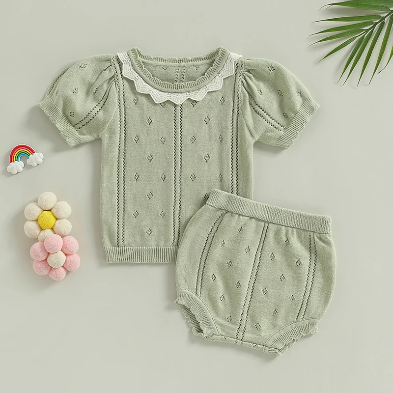 Baby Girls Summer Knit Shorts Outfits Clothes Set Short Sleeve Patchwork T-shirt with Elastic Waist Hollowed Shorts Summer
Baby Girls Summer Knit Shorts Outfits Clothes Set Short Sleeve Patchwork T-shirt with Elastic Waist Hollowed Shorts Summer
