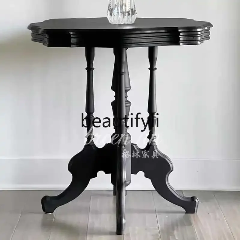Retro black solid wood small coffee table Balcony side coffee table American classical small round table07A
Retro black solid wood small coffee table Balcony side coffee table American classical small round table07A