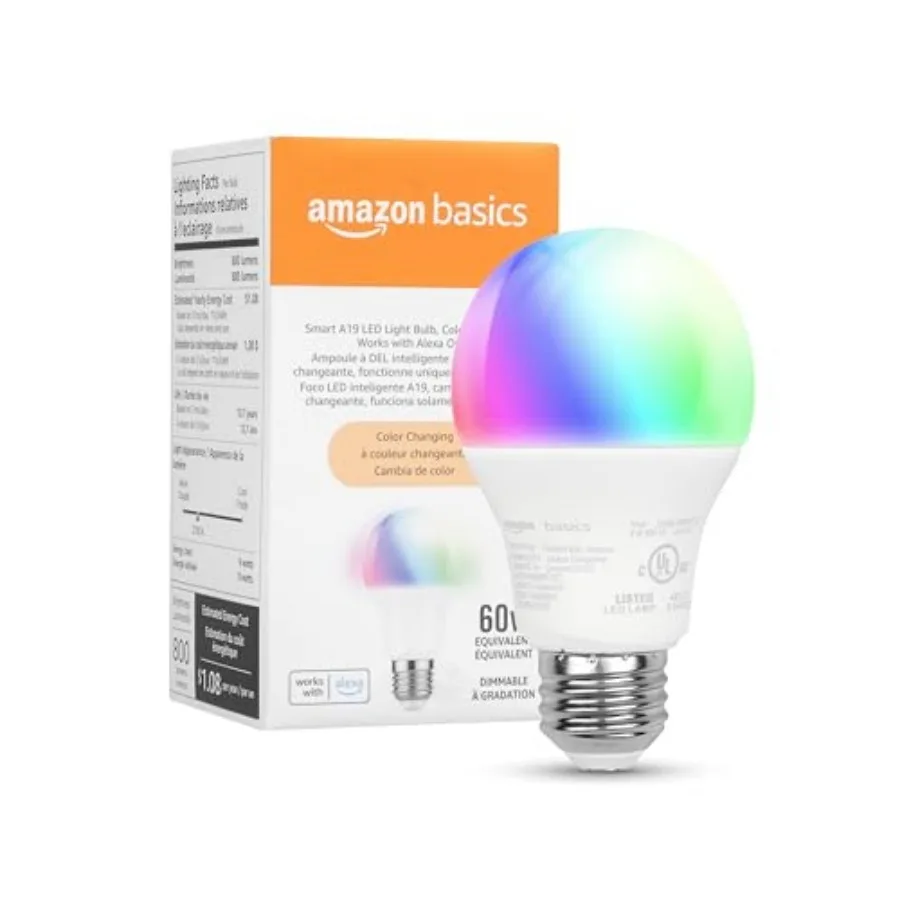 Smart A19 LED Light Bulb, Color Changing, 9W 60W Equivalent,800LM, Works with Alexa Only, WiFi 2.4 GHz, No Hub Required, Mood L
Smart A19 LED Light Bulb, Color Changing, 9W 60W Equivalent,800LM, Works with Alexa Only, WiFi 2.4 GHz, No Hub Required, Mood L