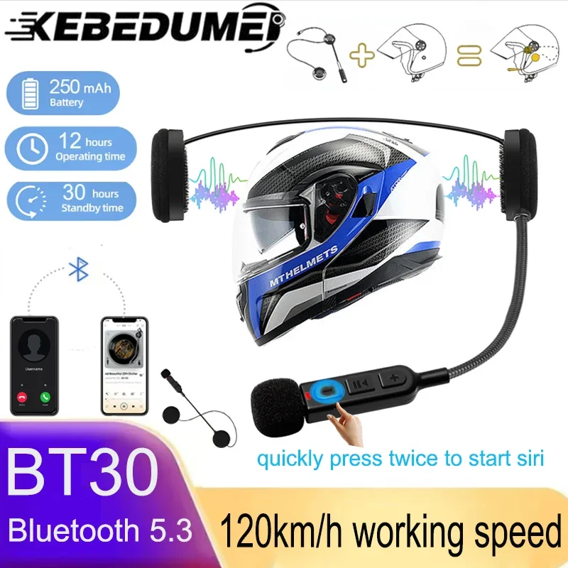 BT30 Bluetooth 5,3 гарнитура для мотоциклетного шлема, универсальные наушники для шлема, стерео беспроводная громкая связь с 250 мАч
BT30 Bluetooth 5,3 гарнитура для мотоциклетного шлема, универсальные наушники для шлема, стерео беспроводная громкая связь с 250 мАч