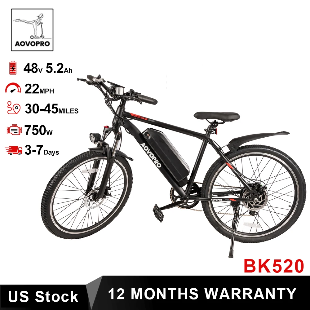 AOVOPRO Electric Bicycle 26 inch Tires 750W E-bike 48V 5.2AH E-Mountain Bike 7 Speed Long Range Ebike Adult Electric Bike
AOVOPRO Electric Bicycle 26 inch Tires 750W E-bike 48V 5.2AH E-Mountain Bike 7 Speed Long Range Ebike Adult Electric Bike