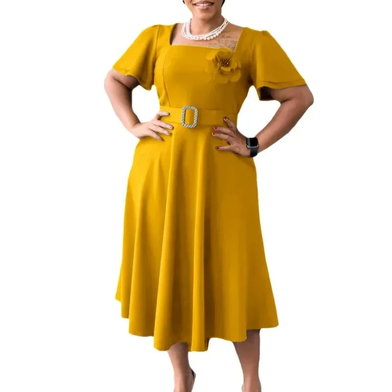 Elegant Party Dresses for Woman O Neck Short Sleeve Belt Waisted Pleated Mid Calf Modest Female Birthday Dinner Vestidos Gowns
Elegant Party Dresses for Woman O Neck Short Sleeve Belt Waisted Pleated Mid Calf Modest Female Birthday Dinner Vestidos Gowns