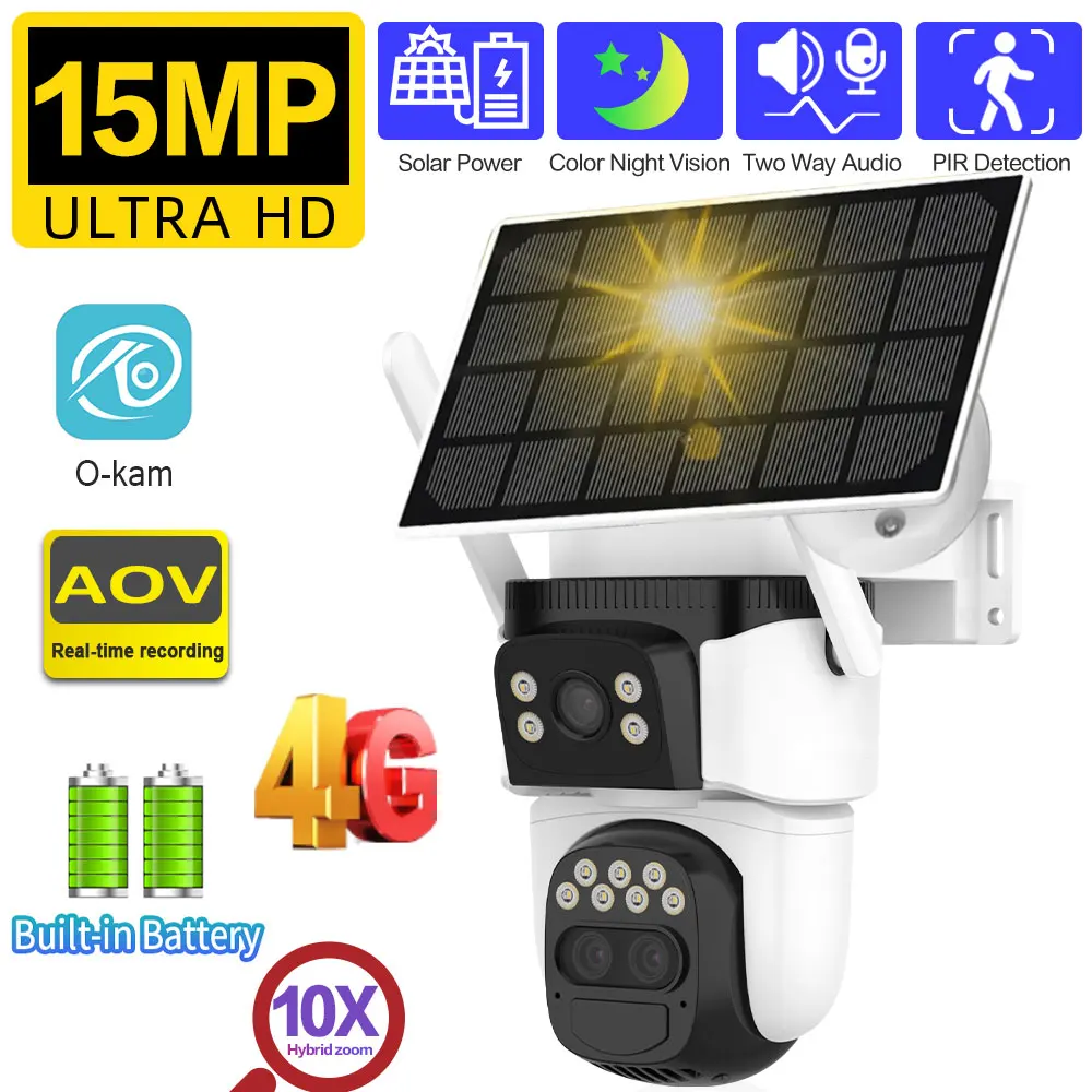 10X Zoom 15MP 4G SIM Card Solar PTZ Security Camera Dual Lens Outdoor AOV Wireless Battery CCTV Video Surveillance Camera 4K
10X Zoom 15MP 4G SIM Card Solar PTZ Security Camera Dual Lens Outdoor AOV Wireless Battery CCTV Video Surveillance Camera 4K