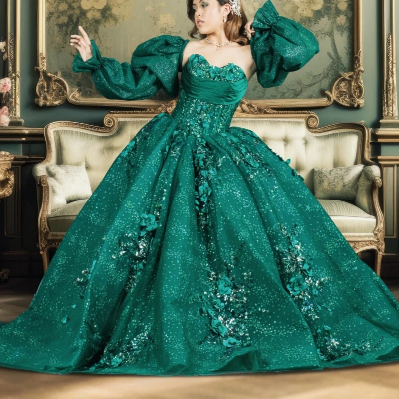 Emerald Green Shiny Quinceanera Dresses Off Shoulder Ball Gown Sweet 16 Dress Applique Flower Beading Crystal Bow Tull Birthday
Emerald Green Shiny Quinceanera Dresses Off Shoulder Ball Gown Sweet 16 Dress Applique Flower Beading Crystal Bow Tull Birthday