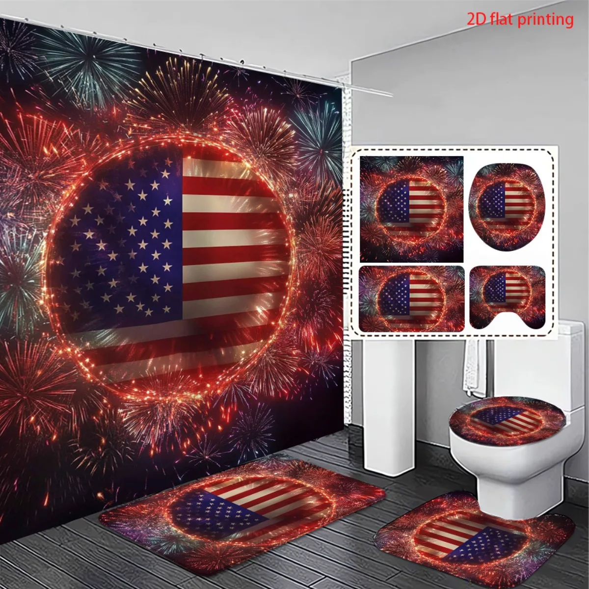 American Flag Shower Curtain Set with Bath Mats Toilet Cover and Hooks for 4th of July Decor Machine Washable
American Flag Shower Curtain Set with Bath Mats Toilet Cover and Hooks for 4th of July Decor Machine Washable