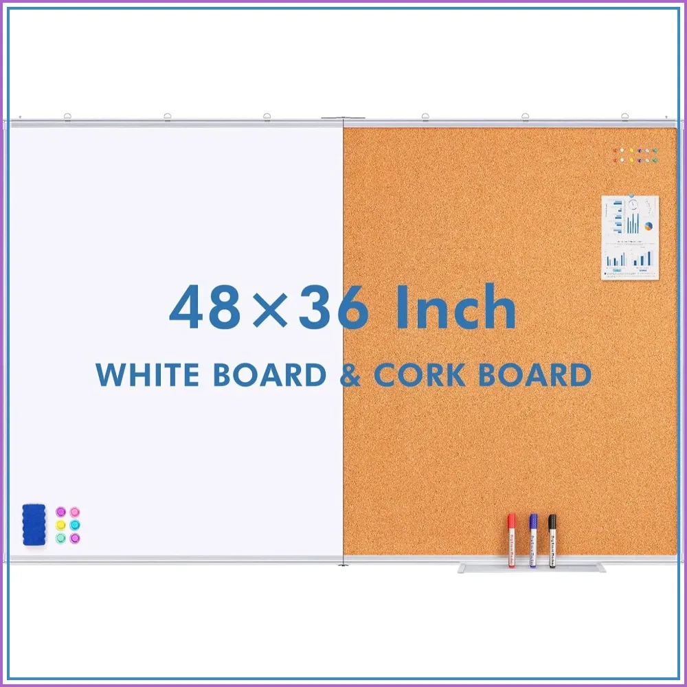 48"x36" Magnetic Dry Erase & Cork Board Combo, Aluminum Frame, Wall-Mounted
48"x36" Magnetic Dry Erase & Cork Board Combo, Aluminum Frame, Wall-Mounted