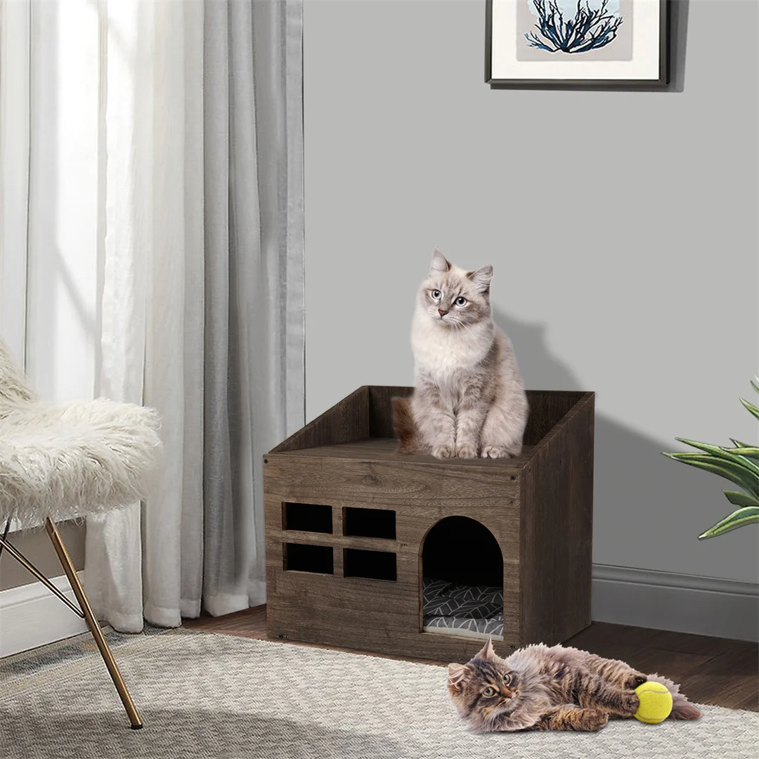Wooden Cat Cave Bed Furniture Kitten Sleep Lounge House Bed with Cushion Pad Litter Box for Indoor Cats
Wooden Cat Cave Bed Furniture Kitten Sleep Lounge House Bed with Cushion Pad Litter Box for Indoor Cats