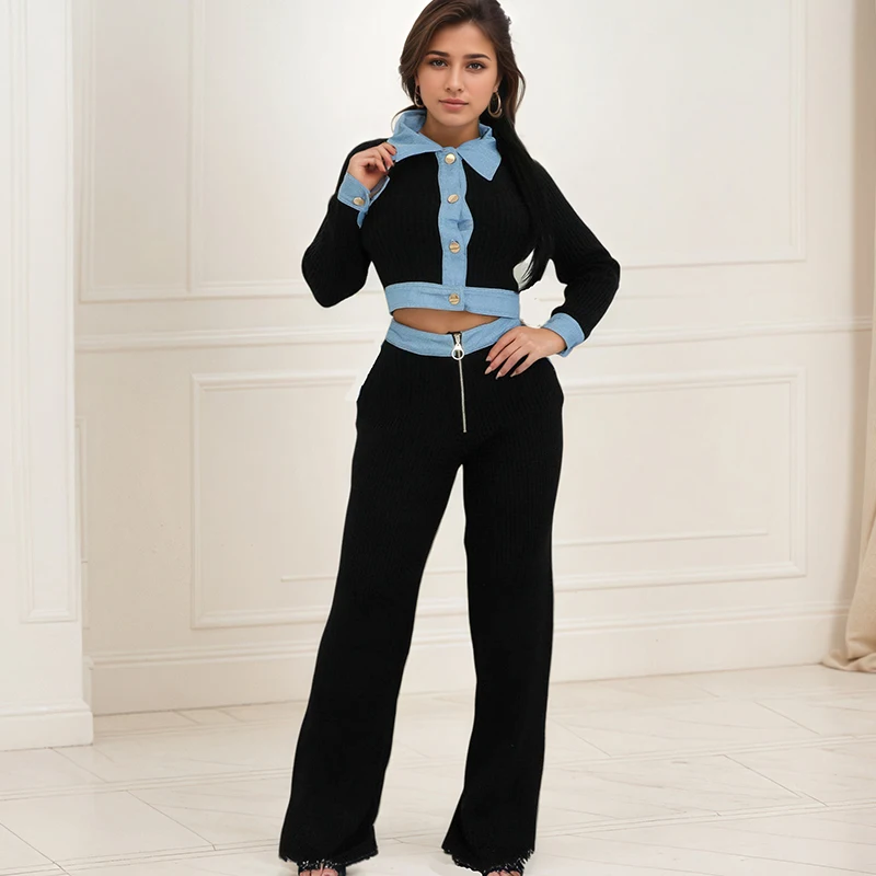 Fashion Sports Two Piece Sets Casual Turn Down Collar Long Sleeves Single-breasted Tops And Zipper Pocket Straight Trousers Suit 
Fashion Sports Two Piece Sets Casual Turn Down Collar Long Sleeves Single-breasted Tops And Zipper Pocket Straight Trousers Suit