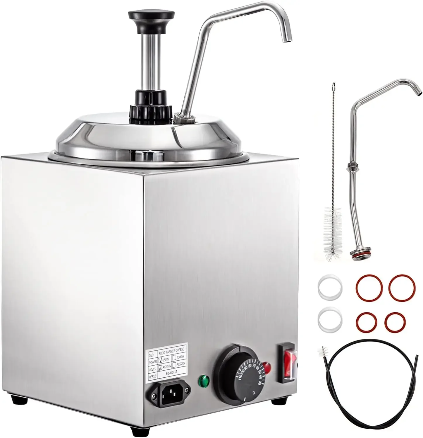 Cheese Dispenser with Pump, 2.6Qt Capacity Nacho Cheese Warmer with Pump, 650W Hot Fudge Warmer
Cheese Dispenser with Pump, 2.6Qt Capacity Nacho Cheese Warmer with Pump, 650W Hot Fudge Warmer