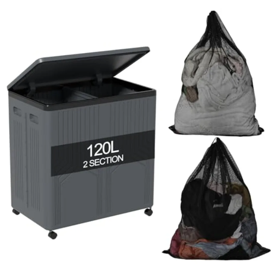 120 L Double Laundry Hamper with Removable Laundry Bags Rolling Laundry Hamper 2 Section with Lid Foldable Plastic Clothes Bask
120 L Double Laundry Hamper with Removable Laundry Bags Rolling Laundry Hamper 2 Section with Lid Foldable Plastic Clothes Bask