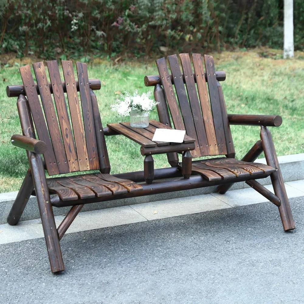 Outdoor 2-Person Wooden Adirondack Bench, Conversation Furniture Set with Patio Rustic Loveseat & Built-in Table
Outdoor 2-Person Wooden Adirondack Bench, Conversation Furniture Set with Patio Rustic Loveseat & Built-in Table