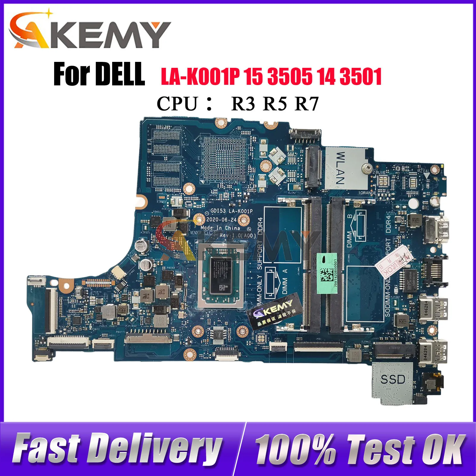 Материнская плата для ноутбука Dell Inspiron 3505 LA-K001P с процессором R5 R7 0GWD64 0P92W5 05HPX6, 100% полностью протестирована 
Материнская плата для ноутбука Dell Inspiron 3505 LA-K001P с процессором R5 R7 0GWD64 0P92W5 05HPX6, 100% полностью протестирована