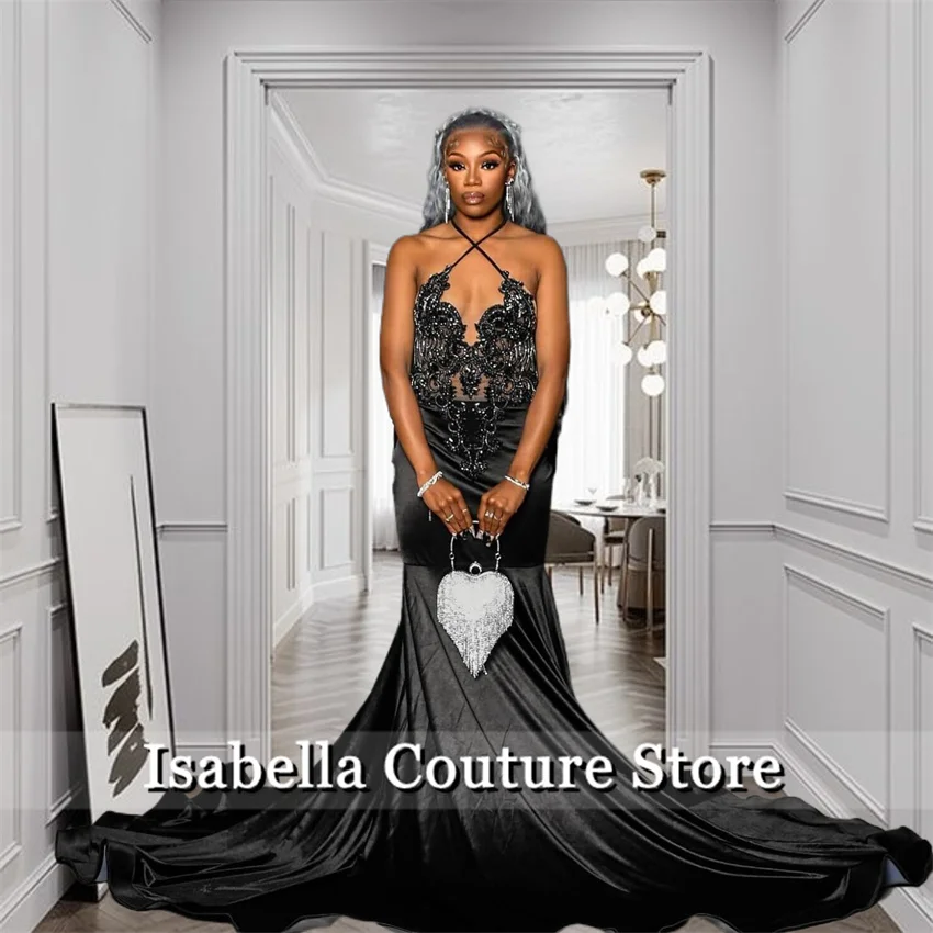 Glitter Black Halter Long Prom Dress Beading Crystals Banquet Dance Gowns Open Back Birthday Dress Evening Robe Customized
Glitter Black Halter Long Prom Dress Beading Crystals Banquet Dance Gowns Open Back Birthday Dress Evening Robe Customized