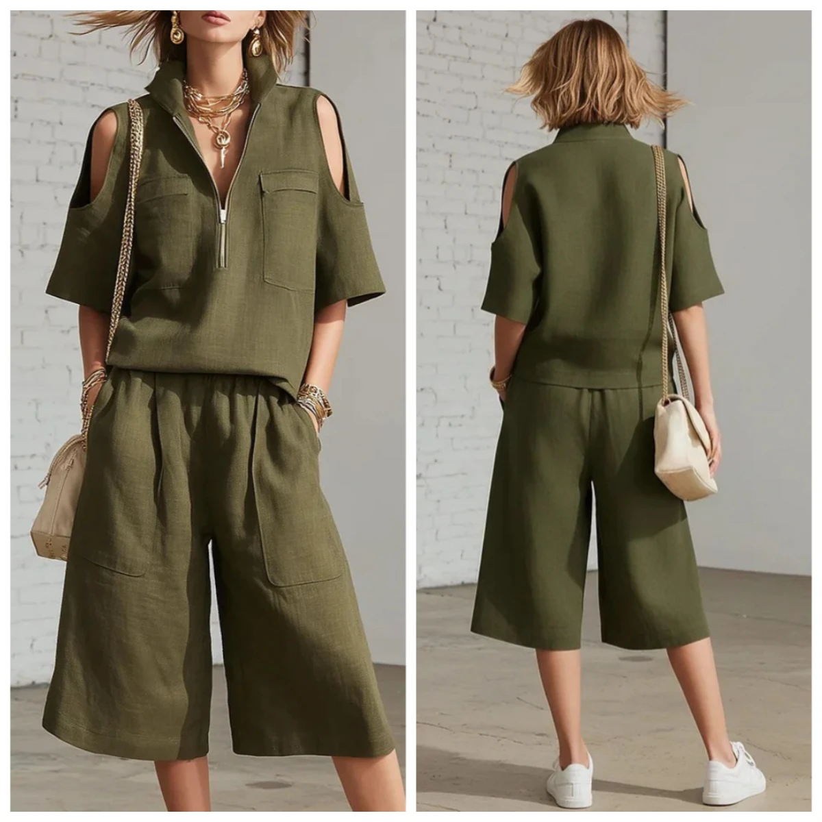 Women's Three Quarter Sleeve Pullover Top with Elastic Waist Shorts Two-Piece Set Summer Holiday Solid Fashion Streetwear Outfit
Women's Three Quarter Sleeve Pullover Top with Elastic Waist Shorts Two-Piece Set Summer Holiday Solid Fashion Streetwear Outfit