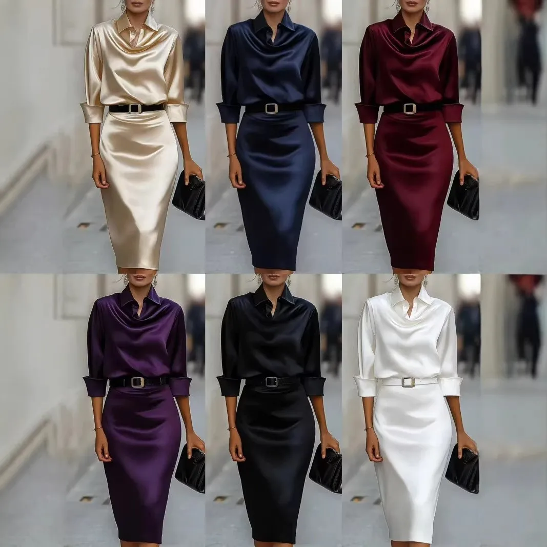 Summer Women's Clothing Slim Fit Satin Long Sleeve Dress For Woman Elegant Office Wear Mid Length Shirt Collar Bodycon Style
Summer Women's Clothing Slim Fit Satin Long Sleeve Dress For Woman Elegant Office Wear Mid Length Shirt Collar Bodycon Style