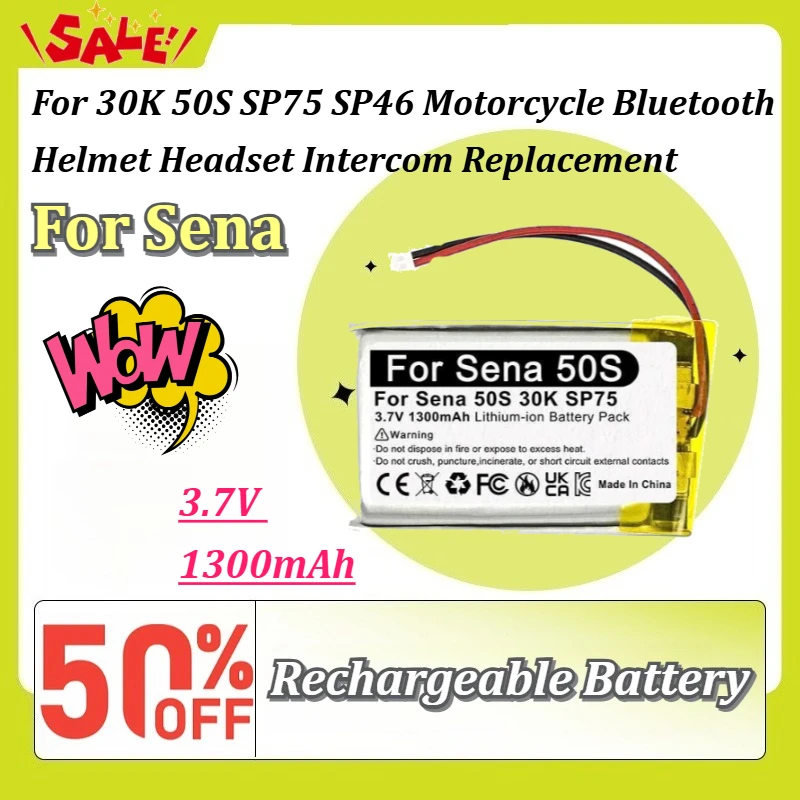 New 3.7V 1300mAh Rechargeable Li-ion Battery for Sena 30K 50S SP75 SP46 Motorcycle Bluetooth Helmet Headset Intercom Replacement
New 3.7V 1300mAh Rechargeable Li-ion Battery for Sena 30K 50S SP75 SP46 Motorcycle Bluetooth Helmet Headset Intercom Replacement