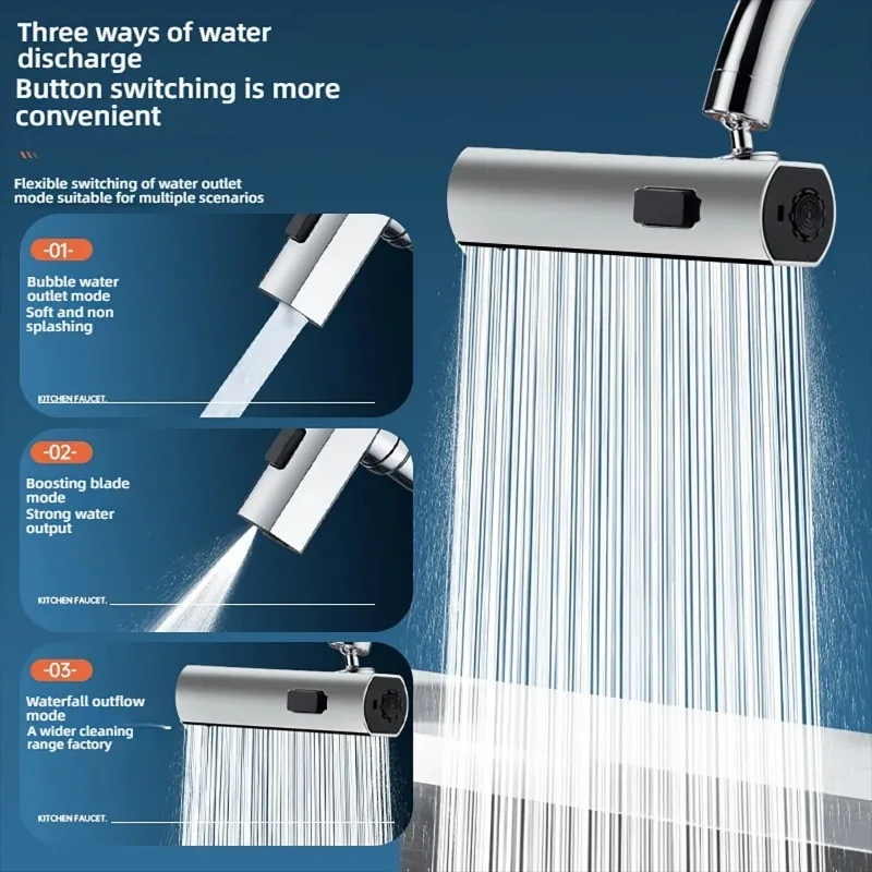 New Kitchen Waterfall Three-mode Universal Swivel Extension Faucet Splash-proof Nozzle Sink Multi-function kitchen accessories
New Kitchen Waterfall Three-mode Universal Swivel Extension Faucet Splash-proof Nozzle Sink Multi-function kitchen accessories