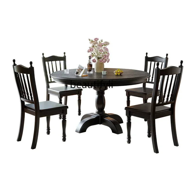 Y American retro round dining table full solid wood home round table dining room round table
Y American retro round dining table full solid wood home round table dining room round table