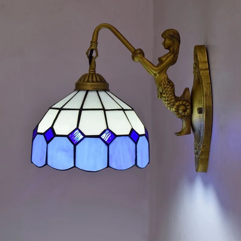 European vintage stained glass wall lamp, creative blue Mediterranean LED wall lamp, living room, dining room wall lamp
European vintage stained glass wall lamp, creative blue Mediterranean LED wall lamp, living room, dining room wall lamp