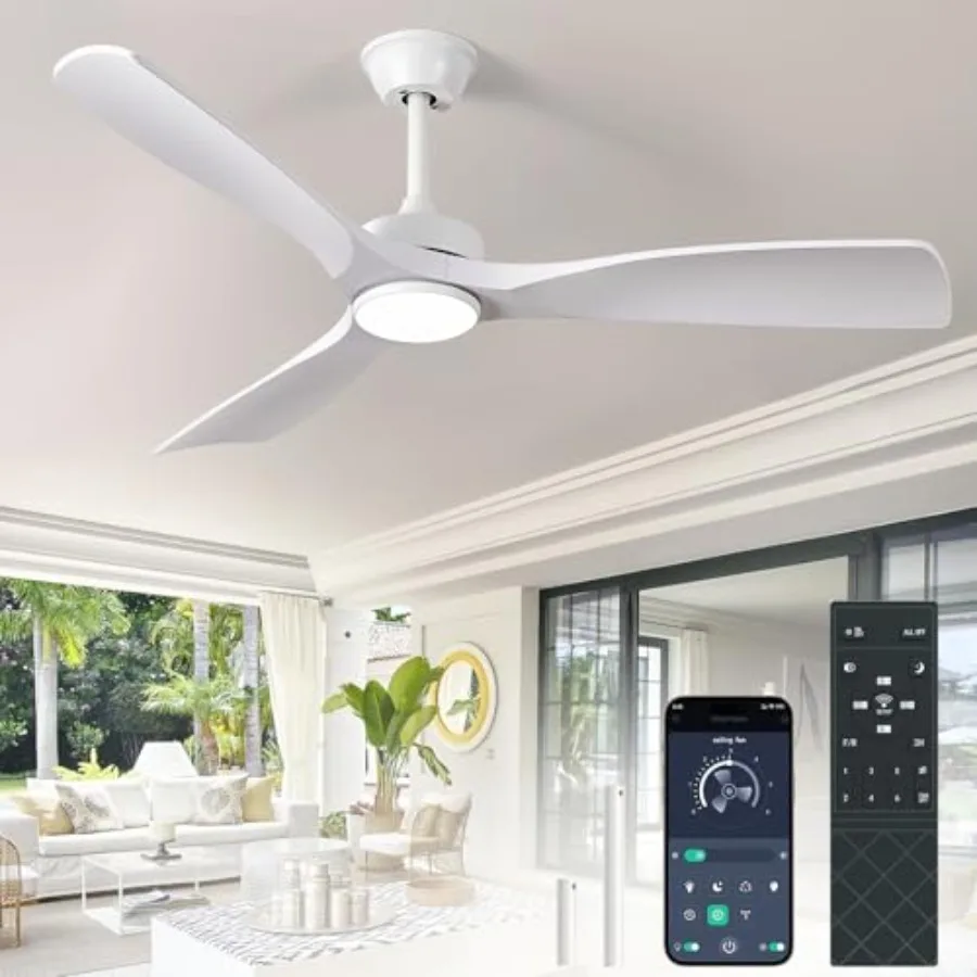 Outdoor 52-inch white ceiling fan with light: low-profile 3-blade modern design, quiet reversible DC motor, remote and APP cont
Outdoor 52-inch white ceiling fan with light: low-profile 3-blade modern design, quiet reversible DC motor, remote and APP cont