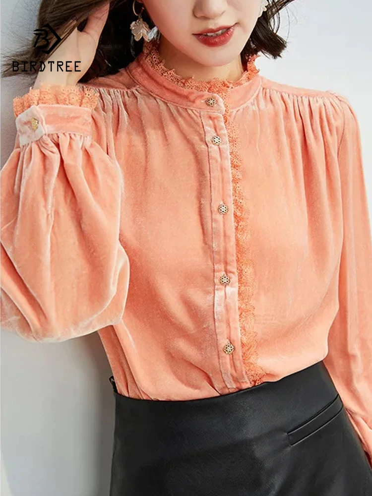 Birdtree Women's Autumn French,Vintage Lace Panel Velvet,100%Real Silk Pearl Satin Shirt Long Sleeve Elegant Blouses T3N160QC
Birdtree Women's Autumn French,Vintage Lace Panel Velvet,100%Real Silk Pearl Satin Shirt Long Sleeve Elegant Blouses T3N160QC