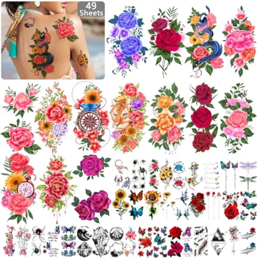 49 Sheets Temporary Tattoos for Women and Men 3D Extra Large Waterproof Sexy Flowers Fake Tattoo Kits
49 Sheets Temporary Tattoos for Women and Men 3D Extra Large Waterproof Sexy Flowers Fake Tattoo Kits