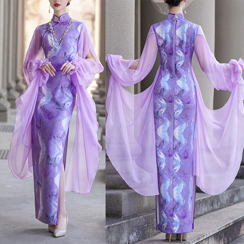 Улучшенное Cheongsam с сетчатыми рукавами и бабочкой Qipao, женское элегантное сценическое шоу, костюм, Vestidos, китайское платье большого размера
Улучшенное Cheongsam с сетчатыми рукавами и бабочкой Qipao, женское элегантное сценическое шоу, костюм, Vestidos, китайское платье большого размера