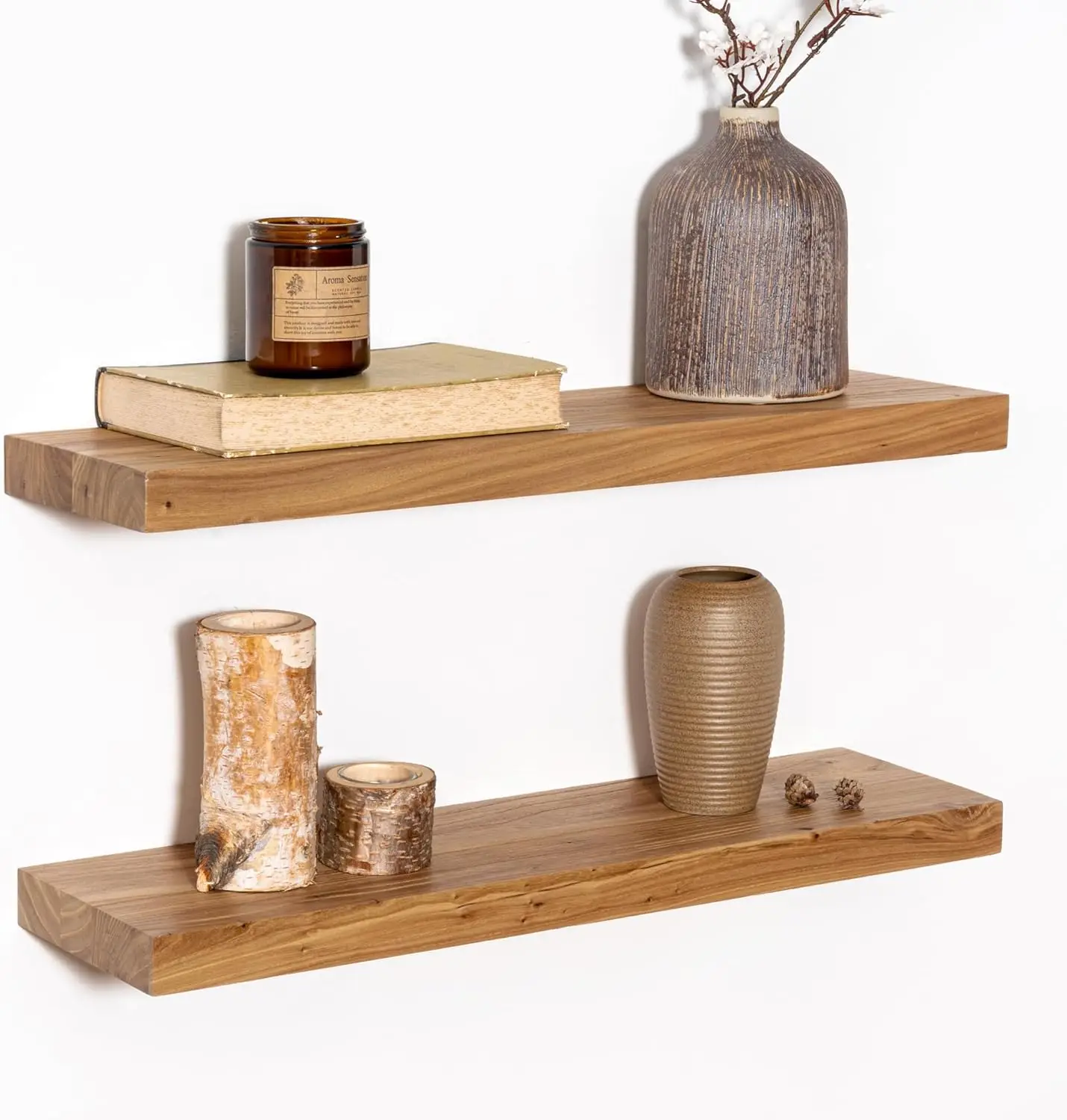Rustic Elm Wood Floating Shelves 24 Inch, Set of 2 for Wall Mounted Storage in Living Room, Kitchen, Bathroom
Rustic Elm Wood Floating Shelves 24 Inch, Set of 2 for Wall Mounted Storage in Living Room, Kitchen, Bathroom