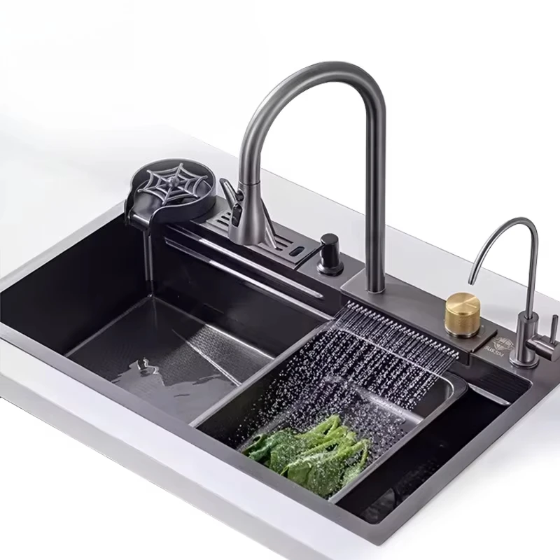 Hand Pull Out Multifunctional 304 Stainless Steel Waterfall Kitchen Sink With Knife Holder
Hand Pull Out Multifunctional 304 Stainless Steel Waterfall Kitchen Sink With Knife Holder