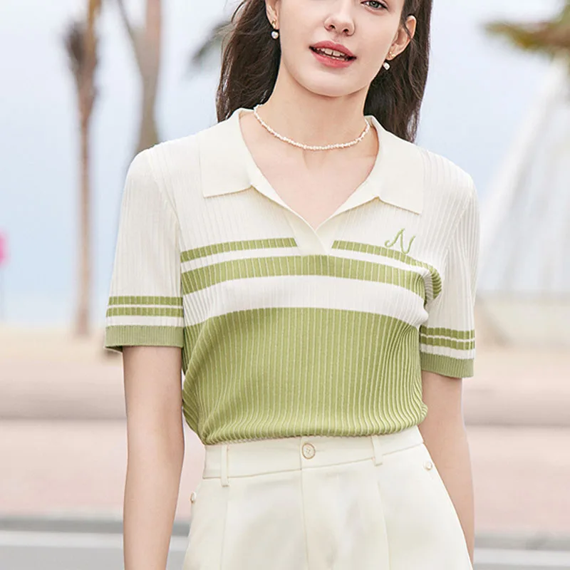 Women Clohting Embroidery Short Style Knitted T-shirt Summer Slim Patchwork Elasticity Tops Office Lady Fashion Chic Tees
Women Clohting Embroidery Short Style Knitted T-shirt Summer Slim Patchwork Elasticity Tops Office Lady Fashion Chic Tees
