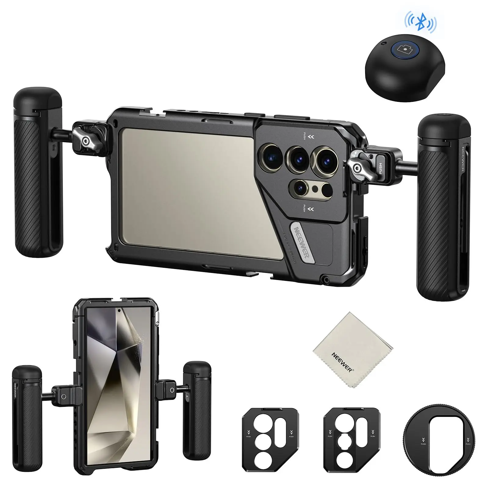 NEEWER PA042 S24 Ultra Phone Cage Video Rig Stabilizer with PA045S Quick Release Side Handle, PA045E Bluetooth Shutter Handle
NEEWER PA042 S24 Ultra Phone Cage Video Rig Stabilizer with PA045S Quick Release Side Handle, PA045E Bluetooth Shutter Handle