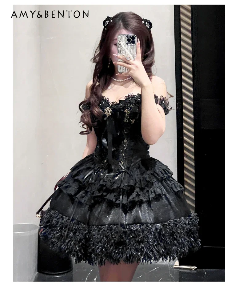 Temperament Romantic Evening Dresses Fairy Lace Sexy Bow Rhinestone Strapless Sleeveless Top Mini Tutu Skirt Two Piece Sets
Temperament Romantic Evening Dresses Fairy Lace Sexy Bow Rhinestone Strapless Sleeveless Top Mini Tutu Skirt Two Piece Sets