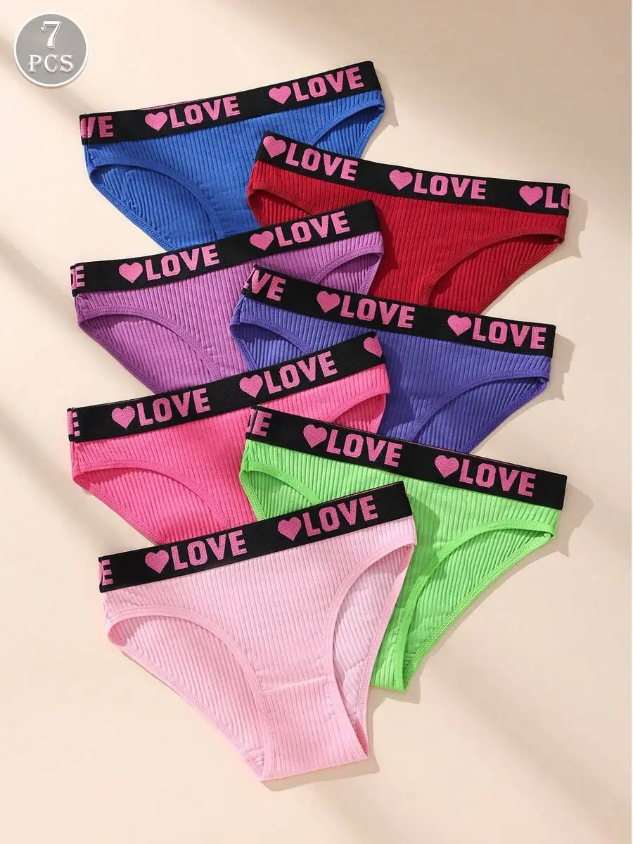 7 Pack Solid Color Love Print Ribbed Cotton Wide Waistband Breathable Thongs Women Underwear
7 Pack Solid Color Love Print Ribbed Cotton Wide Waistband Breathable Thongs Women Underwear