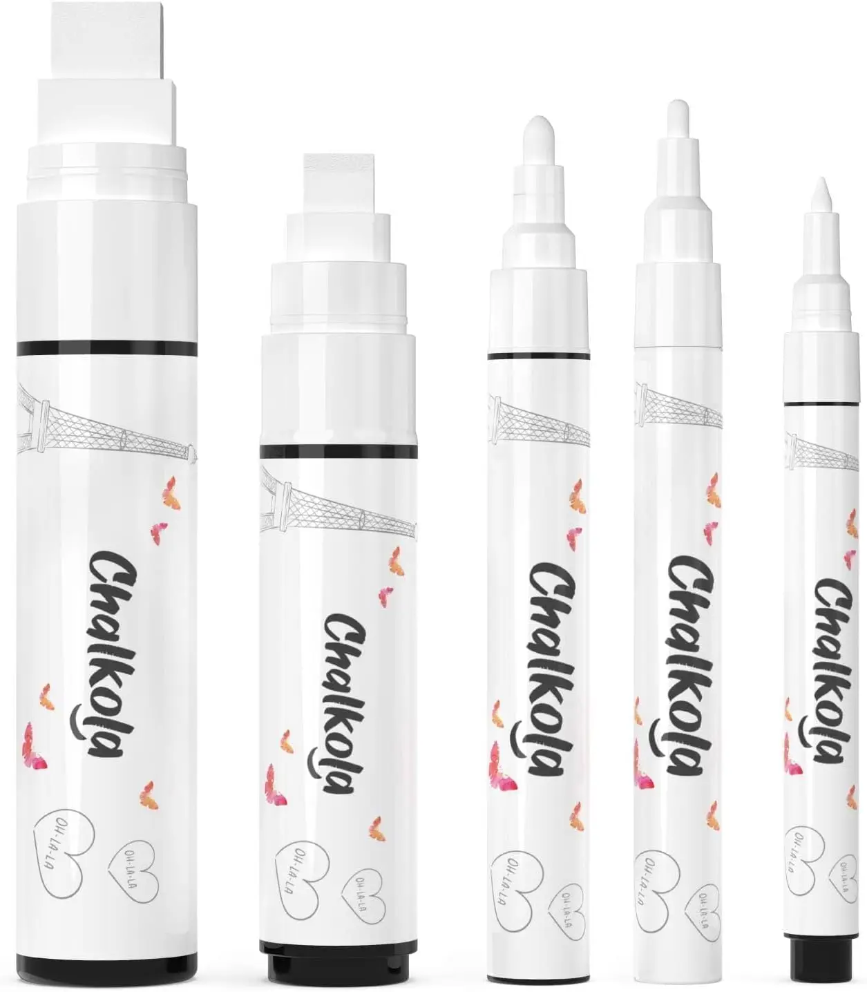 5 White Chalk Markers Set for Chalkboards, Glass, Windows - Fine to Jumbo Tips (1mm-15mm), Erasable Liquid Pens
5 White Chalk Markers Set for Chalkboards, Glass, Windows - Fine to Jumbo Tips (1mm-15mm), Erasable Liquid Pens