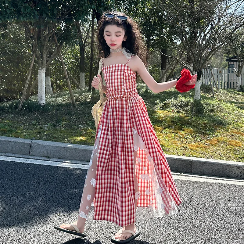 Girls Seaside Vacation Style Checkered Strap Dress Summer 2025 New Mid to Large Children's Lace Splicing sense Long Dress Trendy
Girls Seaside Vacation Style Checkered Strap Dress Summer 2025 New Mid to Large Children's Lace Splicing sense Long Dress Trendy