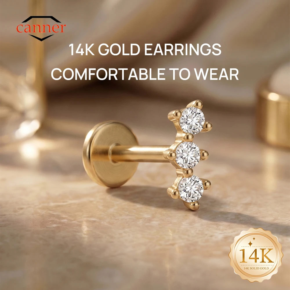 CANNER 1PC G23 Titanium 14K Solid Gold Classic 3 CZ Piercing Flat Back Earring For Women Hypoallergenic Ear Bone Jewelry Gift
CANNER 1PC G23 Titanium 14K Solid Gold Classic 3 CZ Piercing Flat Back Earring For Women Hypoallergenic Ear Bone Jewelry Gift