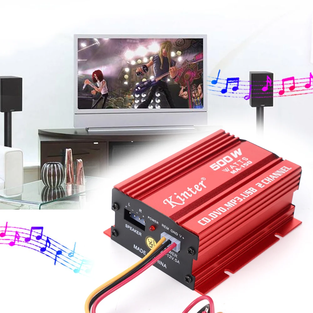 12V Audio HiFi Stereo 2 Channel Surround Sound Mini Power AMP With USB Charging MA150 Amplifier For Home Car Repair
12V Audio HiFi Stereo 2 Channel Surround Sound Mini Power AMP With USB Charging MA150 Amplifier For Home Car Repair