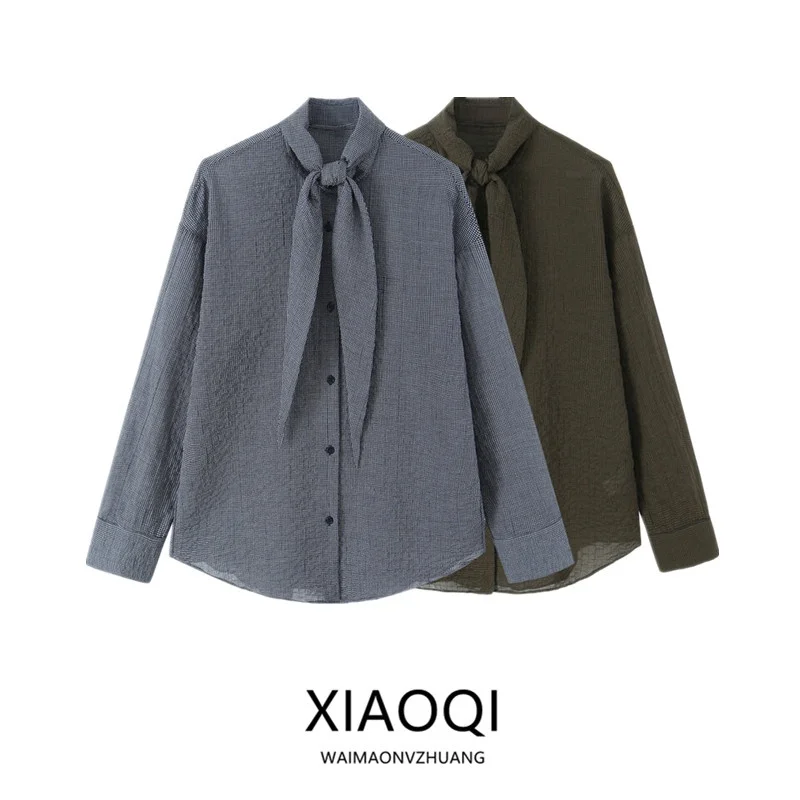 Spring 2026 Women's Plaid Scarf Shirt Long Sleeve round Neck Design Sensation New Arrival Fashion Commute Style Loose Fit Blouse
Spring 2026 Women's Plaid Scarf Shirt Long Sleeve round Neck Design Sensation New Arrival Fashion Commute Style Loose Fit Blouse