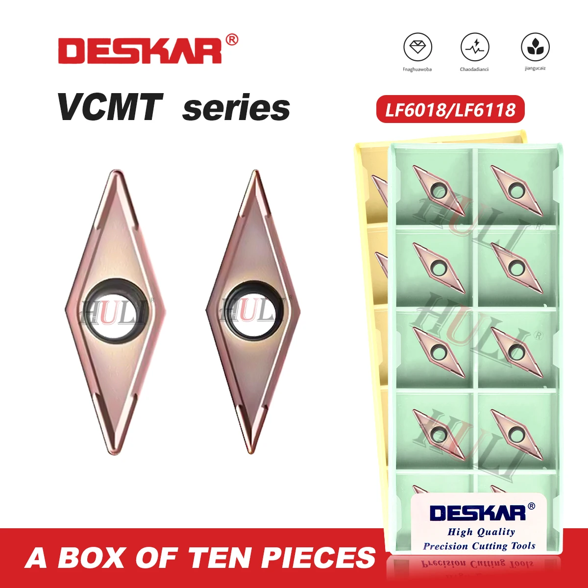 DESKAR 100% Original VCMT160404/160408 LF6018 160404 /160408 LF6118 Hardmetal Lathe Cutter Turning Inserts For Stainless Steels
DESKAR 100% Original VCMT160404/160408 LF6018 160404 /160408 LF6118 Hardmetal Lathe Cutter Turning Inserts For Stainless Steels