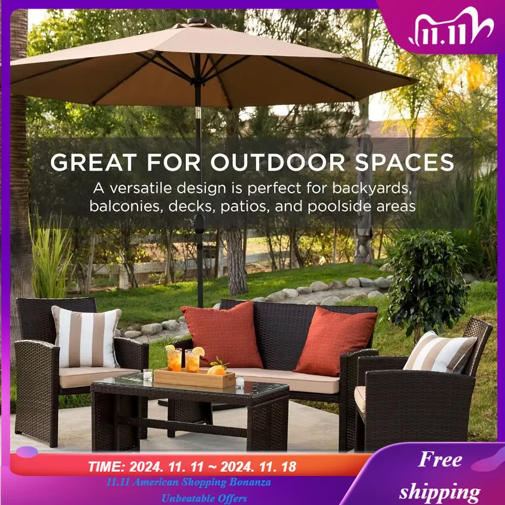 4-Piece Outdoor Wicker Patio Conversation Furniture Set for Backyard w/Coffee Table, Seat Cushions - Brown/Beige
4-Piece Outdoor Wicker Patio Conversation Furniture Set for Backyard w/Coffee Table, Seat Cushions - Brown/Beige
