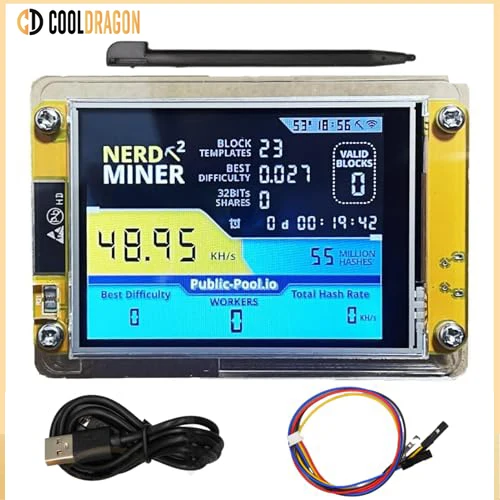 Blockchain Miner Nerdminer V3 2.8 Inch Display BTC Solo Lottery Miner Nerd Crypto Bitcoin Solo Mining Device Accessories
Blockchain Miner Nerdminer V3 2.8 Inch Display BTC Solo Lottery Miner Nerd Crypto Bitcoin Solo Mining Device Accessories