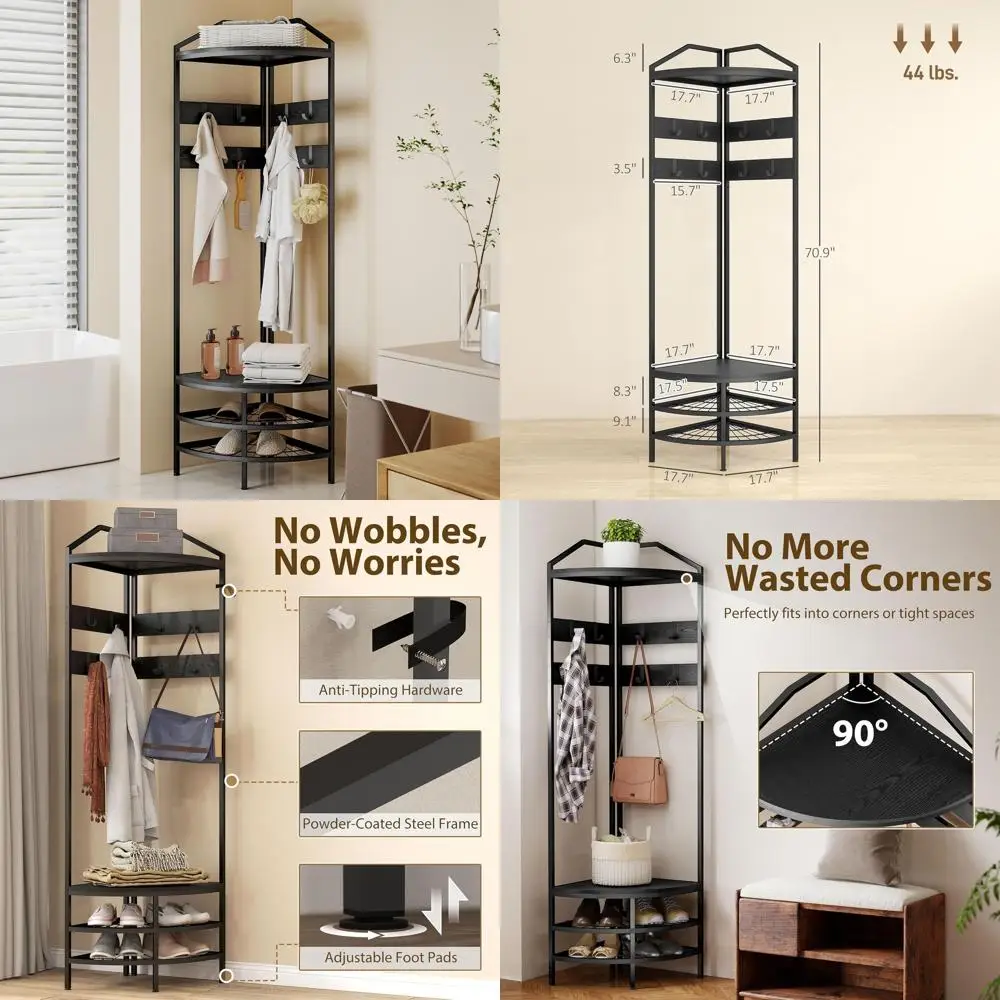 Industrial Style 4-Tier Coat Rack with Shoe Storage, 8 Hooks and 2 Shelves for Entryway or Hallway, Black
Industrial Style 4-Tier Coat Rack with Shoe Storage, 8 Hooks and 2 Shelves for Entryway or Hallway, Black