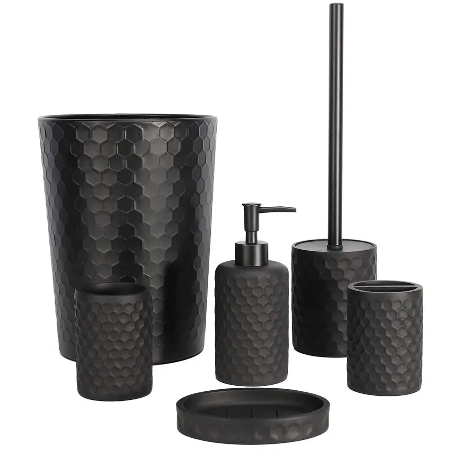 Bathroom Accessory Set 6 Pcs Black Bathroom Accessories Set with Trash Can, Toothbrush Holder, Toothbrush Cup, Soap Dispenser, S
Bathroom Accessory Set 6 Pcs Black Bathroom Accessories Set with Trash Can, Toothbrush Holder, Toothbrush Cup, Soap Dispenser, S