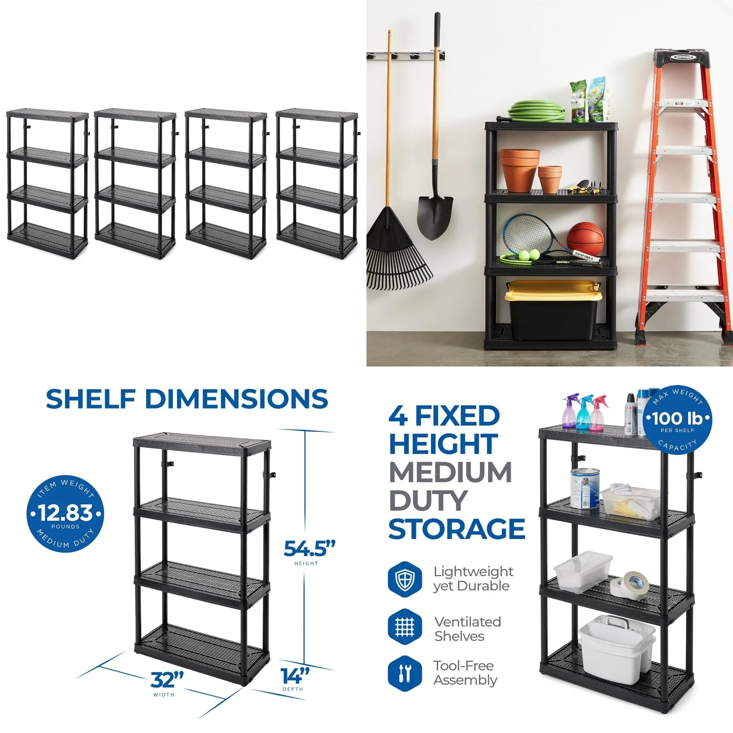 4 Shelf Fixed Height Medium Duty Storage Unit 14x32x54.5" Organizer for Home Garage Basement Laundry, Customized
4 Shelf Fixed Height Medium Duty Storage Unit 14x32x54.5" Organizer for Home Garage Basement Laundry, Customized
