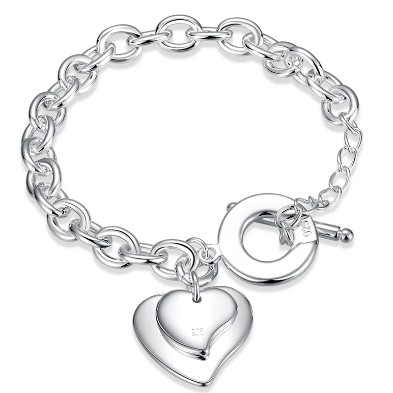 925 Sterling Silver Double Heart Pendant Bracelet Women Party Engagement Wedding Fashion Gift Charm Jewelry
925 Sterling Silver Double Heart Pendant Bracelet Women Party Engagement Wedding Fashion Gift Charm Jewelry