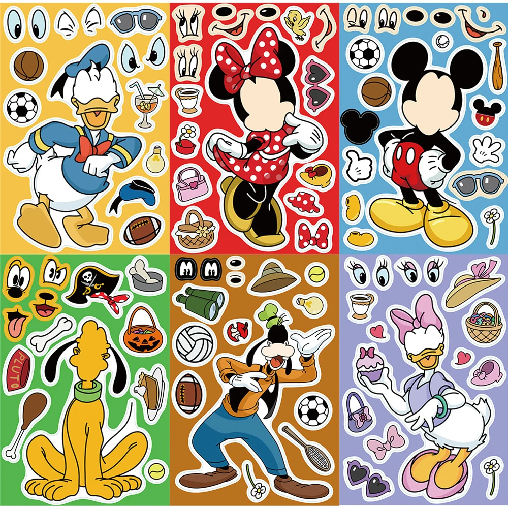8/16sheets Make a Face Disney Mickey Minnie Mouse Puzzle Stickers Cute Cartoon Assemble Jigsaw Educational Toy Decals Decoration
8/16sheets Make a Face Disney Mickey Minnie Mouse Puzzle Stickers Cute Cartoon Assemble Jigsaw Educational Toy Decals Decoration