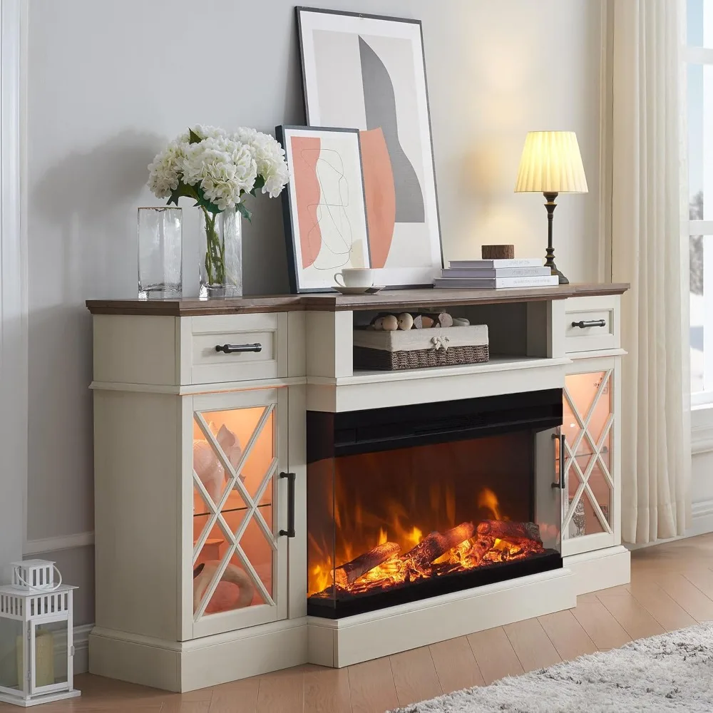 Farmhouse TV Stand with Fireplace,with 36" 3-Sided Glass Electric Fireplace for TVs Up to 80 in, 70'' Entertainment Center Stand
Farmhouse TV Stand with Fireplace,with 36" 3-Sided Glass Electric Fireplace for TVs Up to 80 in, 70'' Entertainment Center Stand