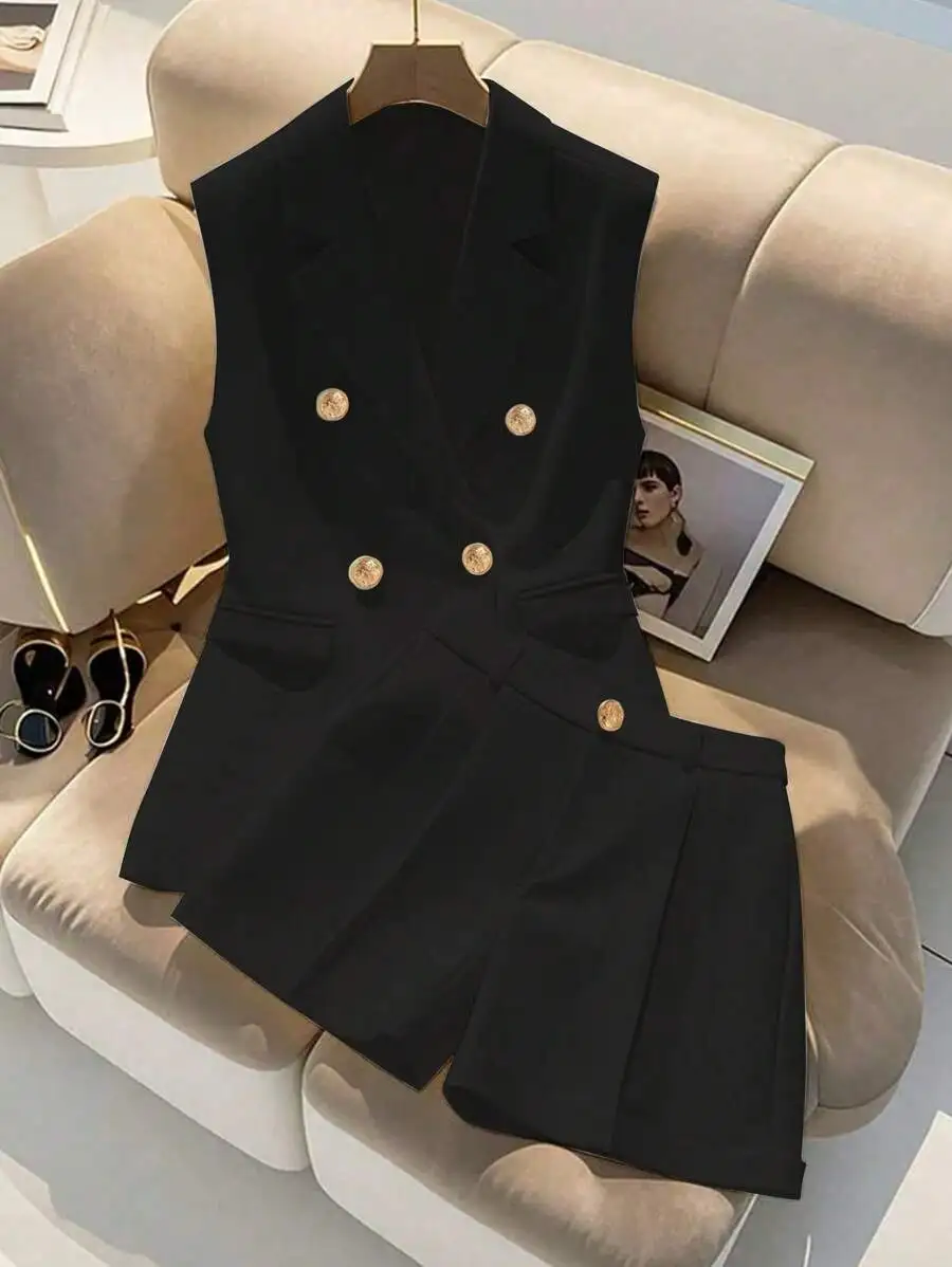 Elegant Sleeveless Double Breasted Vest And Shorts Set
Elegant Sleeveless Double Breasted Vest And Shorts Set