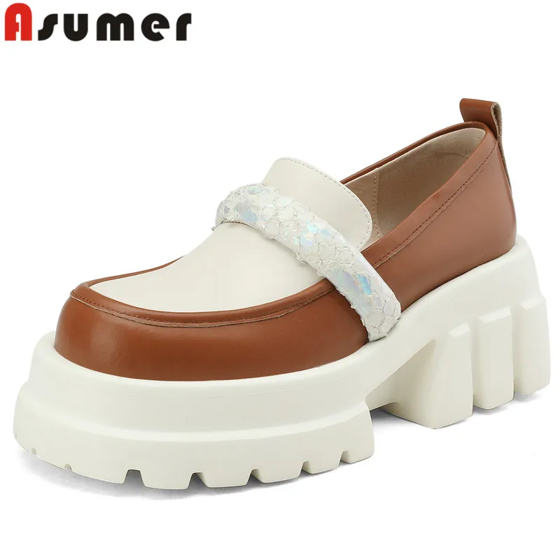 ASUMER 2024 New Loafers Genuine Leather Shoes Woman Ladies Thick High Heels Dress Pumps Slip On Mixed Colors Platform Shoes
ASUMER 2024 New Loafers Genuine Leather Shoes Woman Ladies Thick High Heels Dress Pumps Slip On Mixed Colors Platform Shoes