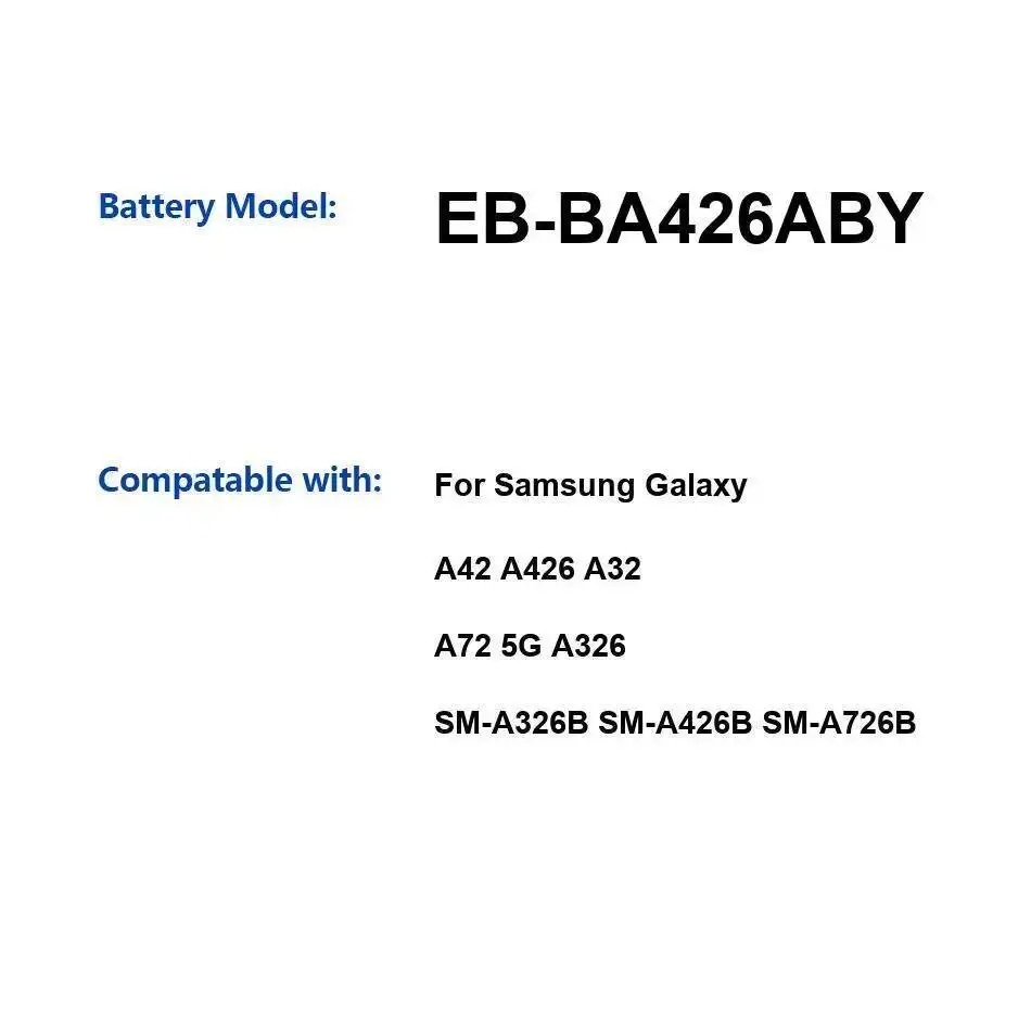 Аккумулятор мобильного телефона EB-BA426ABY 5000 мАч для Samsung Galaxy A42 A426 A32 A72 5G A326 SM-A326B SM-A426B SM-A726B
Аккумулятор мобильного телефона EB-BA426ABY 5000 мАч для Samsung Galaxy A42 A426 A32 A72 5G A326 SM-A326B SM-A426B SM-A726B